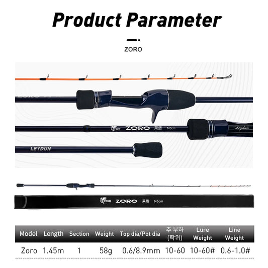 LEYDUN ZORO Super Light Fishing Rods 145cm 58g Tianium Tip Cuttlefish Fishing Casting Rod Squid Boat Fishing