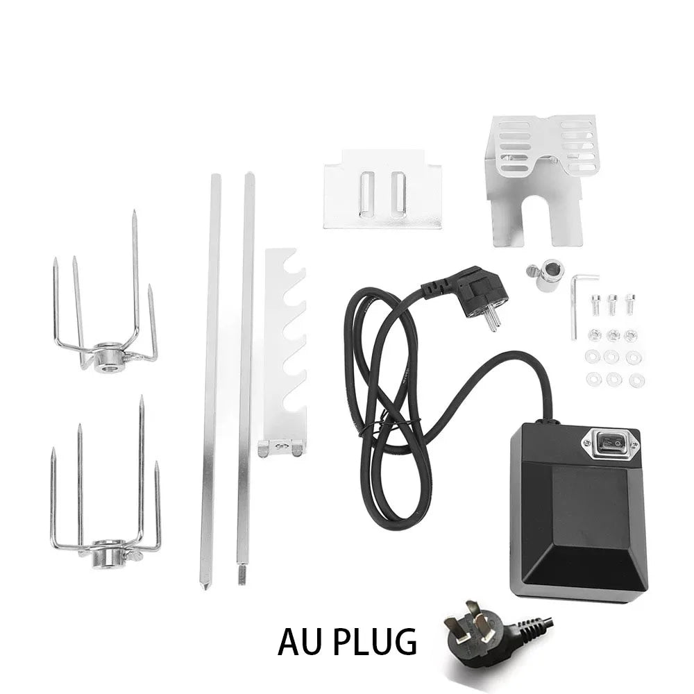 Rotisserie Grill Kit Automatic Rotating Motor 4W 2.5rpm/min 15kg Load Bearing Stainless-Steel Heavy-Duty Rotisserie Kit