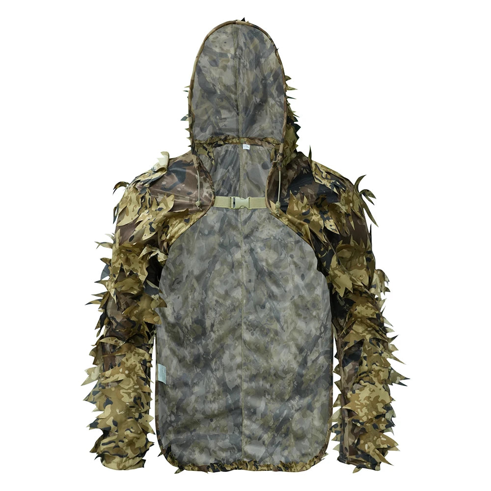 Tactical Ghillie Suit Breathable Cloak With Hat Hunting 3D Leafy Sniper Coat for Outdoor Airsoft Paintball Wargame Hunting CS