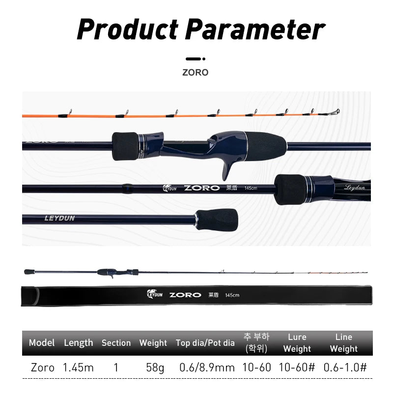 LEYDUN ZORO Super Light Fishing Rods 145cm 58g Tianium Tip Cuttlefish  Fishing Casting Rod Squid Boat Fishing