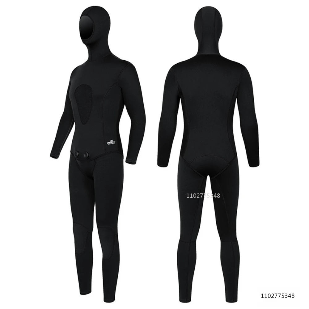 Men Spearfishing Wetsuit 3mm Neoprene Pant Top Wetsuit Hooded Super Stretch Hunting Snorkel Scuba Cool Water Surfing Floatsuit