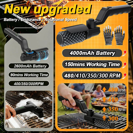 BBQ Grill Brush 3-Speed Settings Electric Grill Brush,180° Adjustable Head,90 Mins Grill Cleaner for Outdoor Griddles Smokers