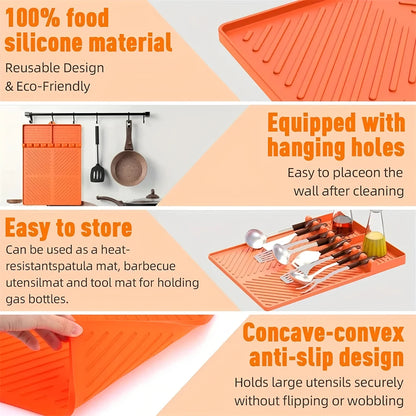1PC，Silicone Grill Mat Mat Drip Pad Spatula Mat Food Grade BBQ Pad Outdoor Grill Kitchen Grill Side Shelf Tools Griddle Tools