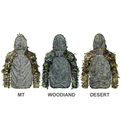 Tactical Ghillie Suit Breathable Cloak With Hat Hunting 3D Leafy Sniper Coat for Outdoor Airsoft Paintball Wargame Hunting CS