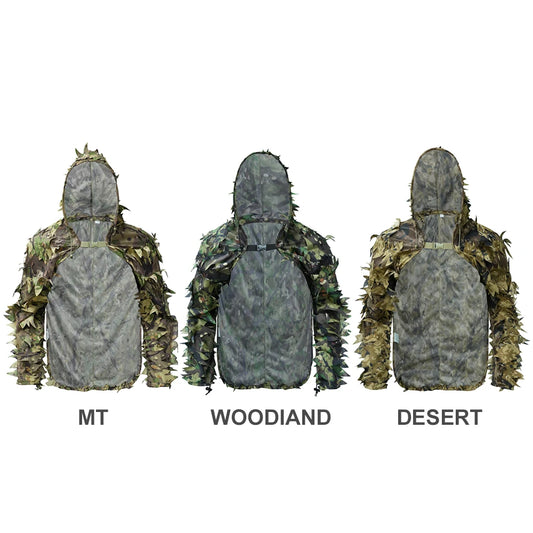 Tactical Ghillie Suit Breathable Cloak With Hat Hunting 3D Leafy Sniper Coat for Outdoor Airsoft Paintball Wargame Hunting CS