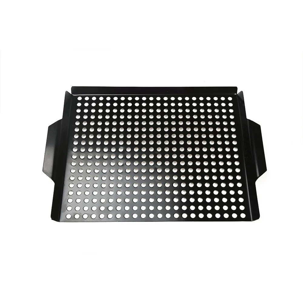 Non-Stick Cast Iron Grill Pan with Drain Holes | Square BBQ Basket Tray