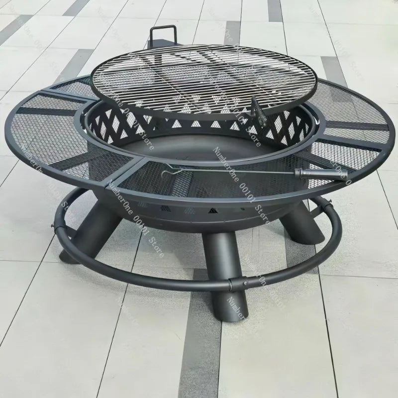 Outdoor Fire Pit & Grill Table with Charcoal Rack | Patio Campfire Set