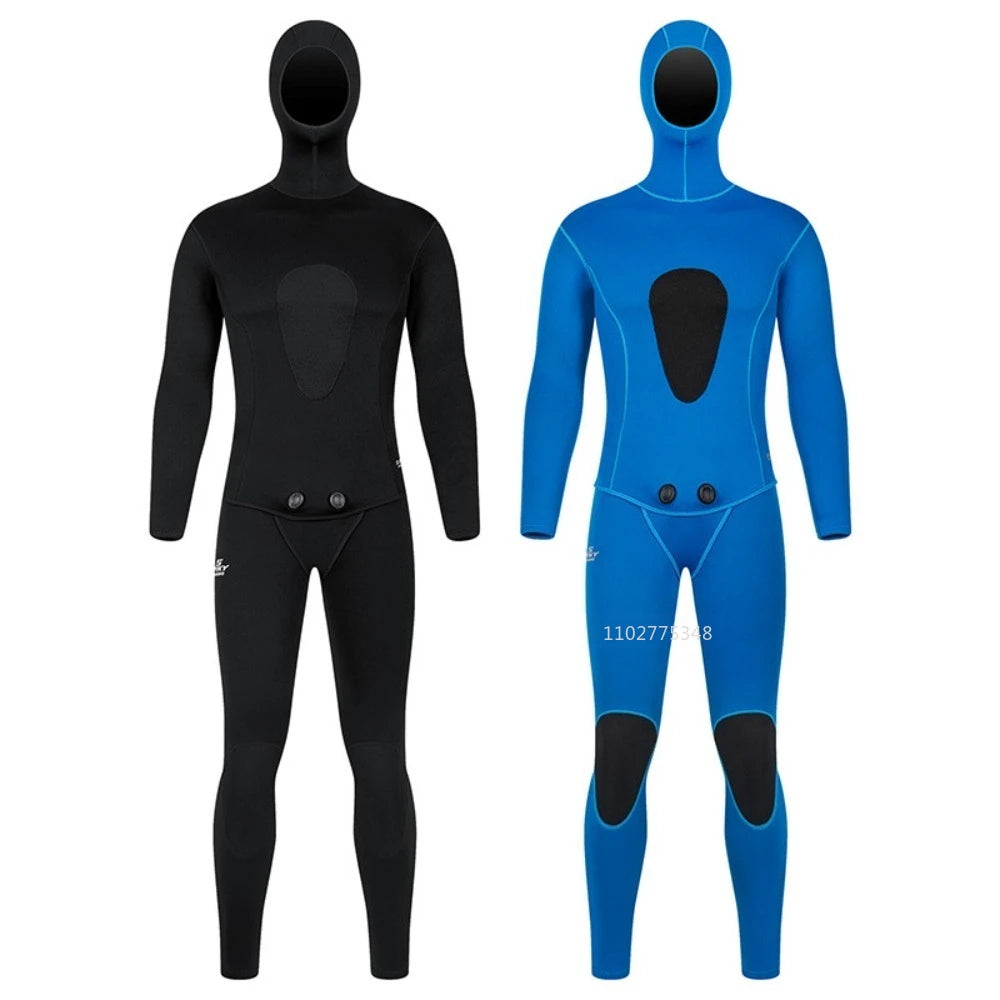 Men Spearfishing Wetsuit 3mm Neoprene Pant Top Wetsuit Hooded Super Stretch Hunting Snorkel Scuba Cool Water Surfing Floatsuit