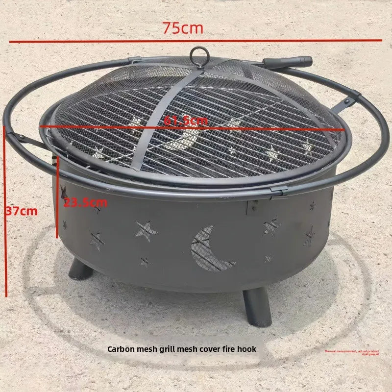 Outdoor Fire Pit & Grill Table with Charcoal Rack | Patio Campfire Set
