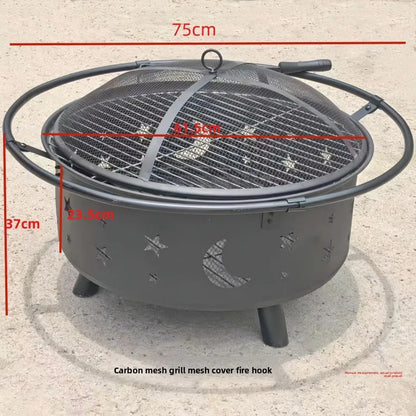 Outdoor Fire Pit & Grill Table with Charcoal Rack | Patio Campfire Set