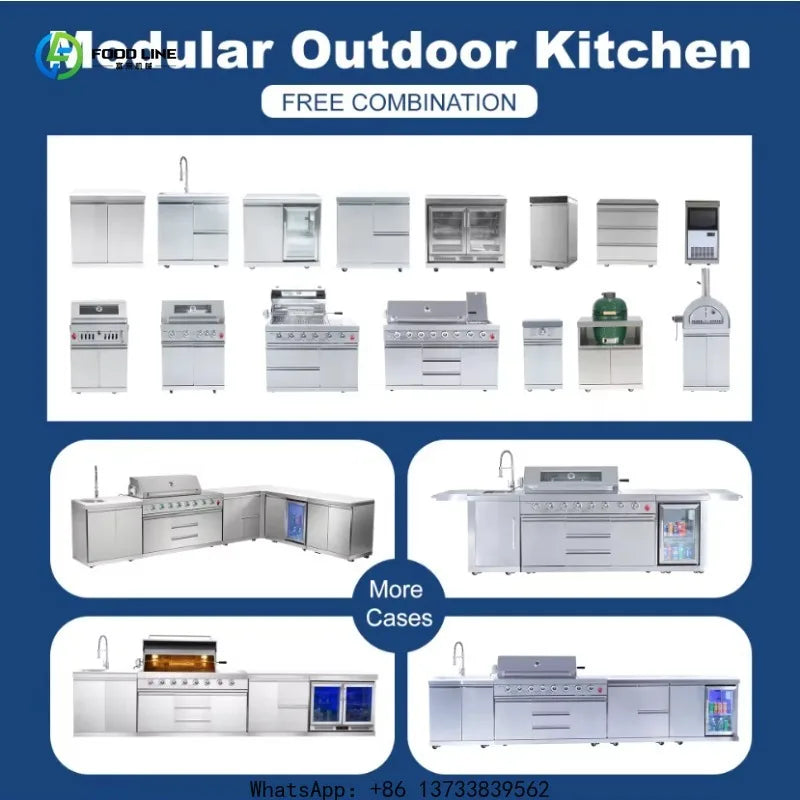 Customized Modern Luxury Outdoor Grill Stainless Steel Construction 8 Burner Infrared Gas Grill With Refrigerator Cabinet