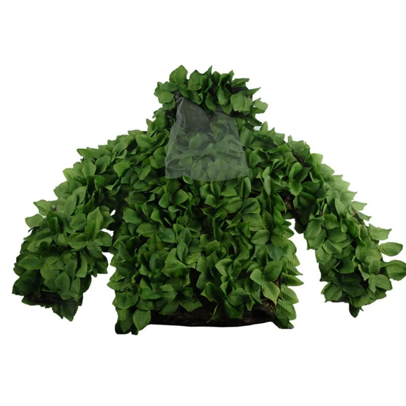 Sticky Flower Bionic Camouflage Leaves Green Leaves Suit Hunting Fishing Ghillie Suit Wear-Resistant Tactical CS Combat Clothes