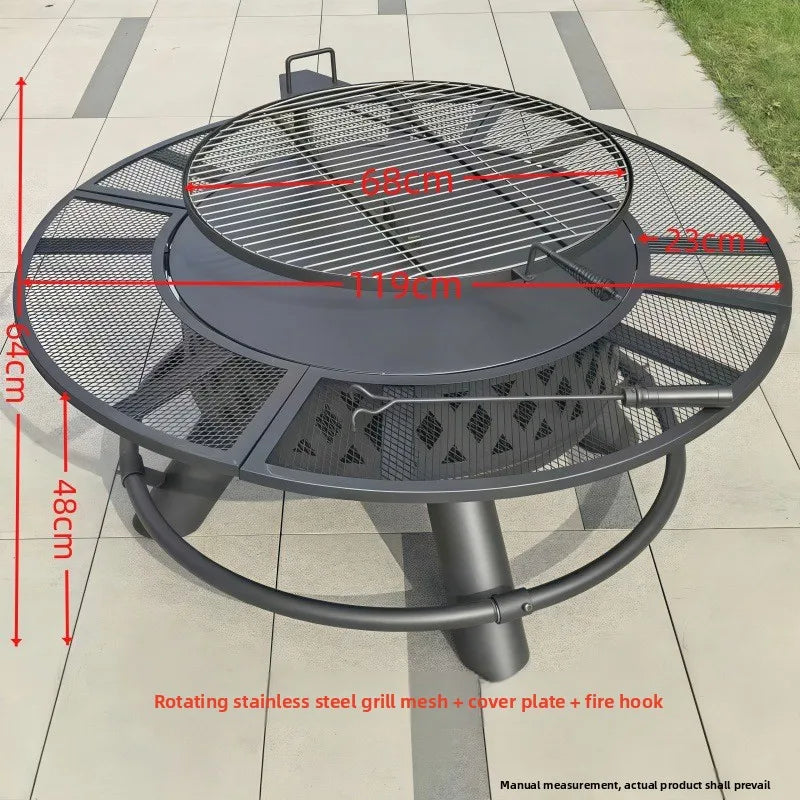 Outdoor Fire Pit & Grill Table with Charcoal Rack | Patio Campfire Set