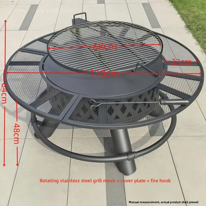 Outdoor Fire Pit & Grill Table with Charcoal Rack | Patio Campfire Set
