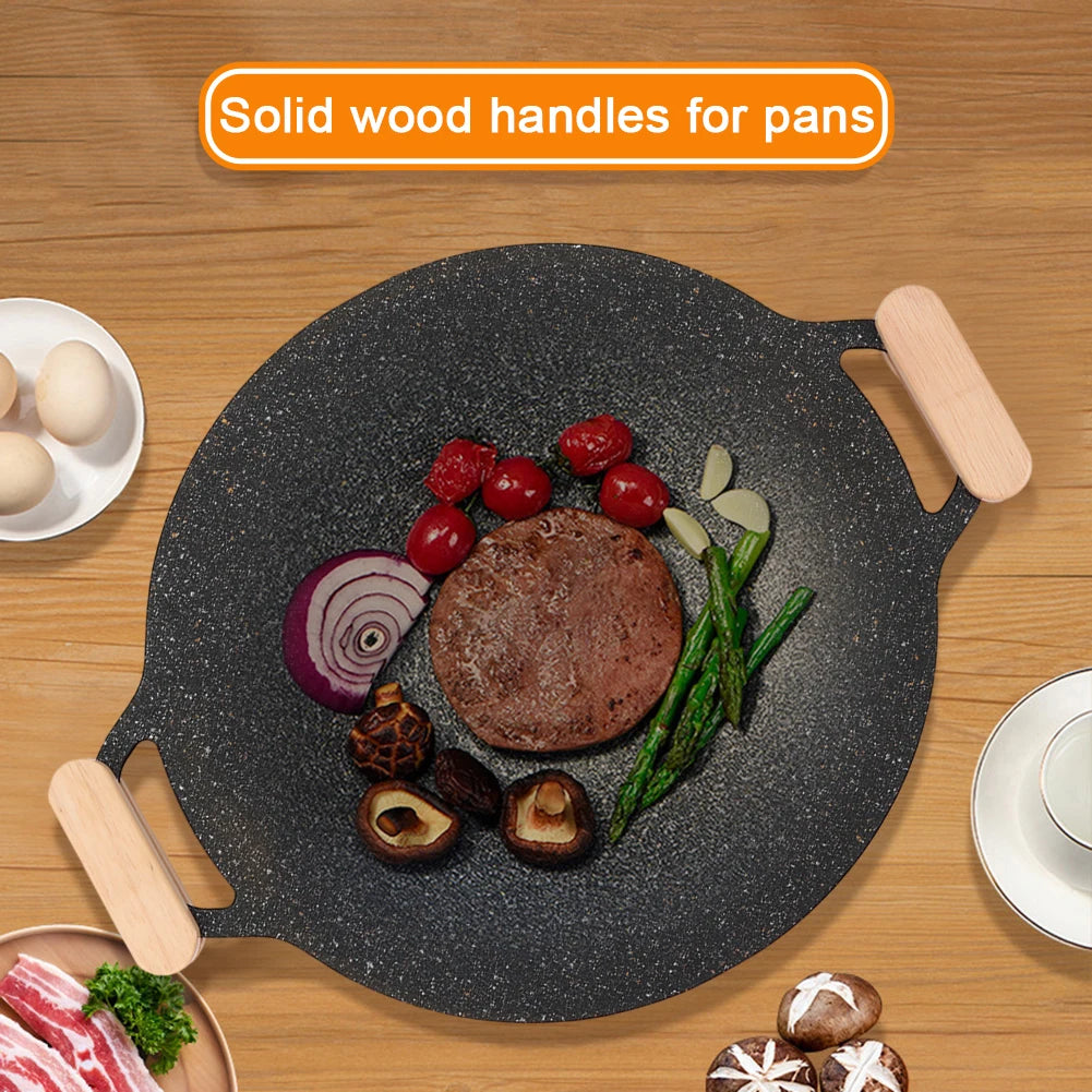 36-29CM Solid Wood Grill Pan Insulated Grip Anti Scald Portable BBQ Plate Handle for Cookware Sauce Pan Sauteing Grilling Pan