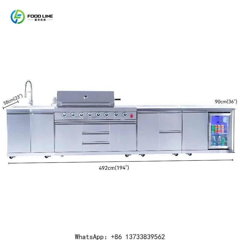 Customized Modern Luxury Outdoor Grill Stainless Steel Construction 8 Burner Infrared Gas Grill With Refrigerator Cabinet