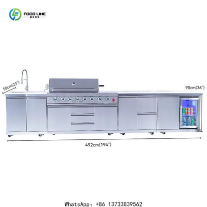 Customized Modern Luxury Outdoor Grill Stainless Steel Construction 8 Burner Infrared Gas Grill With Refrigerator Cabinet