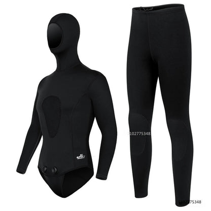 Men Spearfishing Wetsuit 3mm Neoprene Pant Top Wetsuit Hooded Super Stretch Hunting Snorkel Scuba Cool Water Surfing Floatsuit