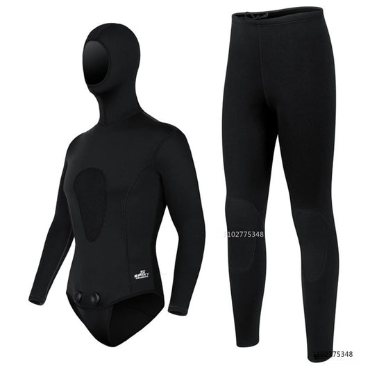 Men Spearfishing Wetsuit 3mm Neoprene Pant Top Wetsuit Hooded Super Stretch Hunting Snorkel Scuba Cool Water Surfing Floatsuit