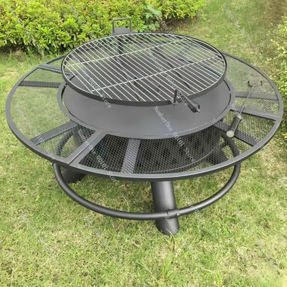 Outdoor Fire Pit & Grill Table with Charcoal Rack | Patio Campfire Set