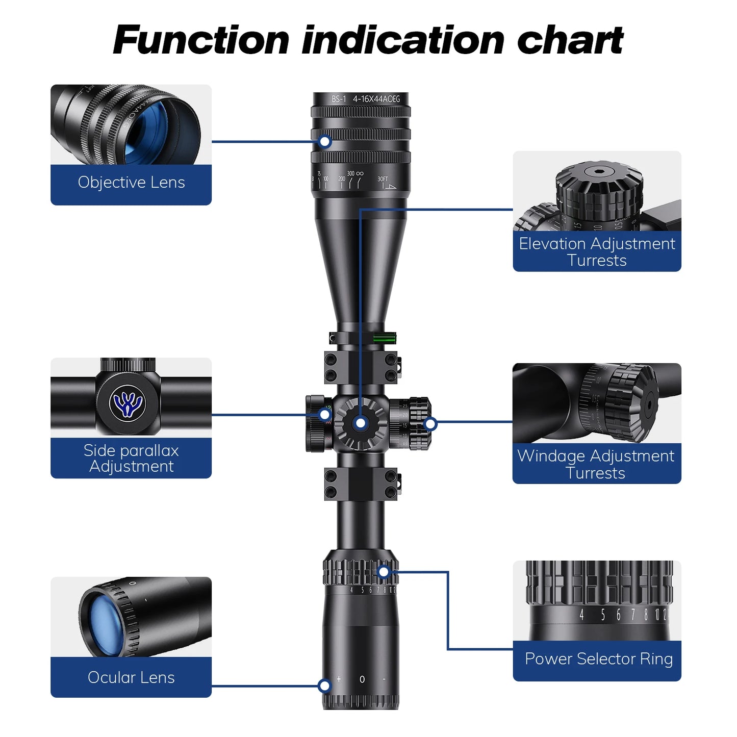 Tactical 4-16x44 AOE Scope Hunting Scopes Tactical Airsoft Luneta Para De Caça Red Green Illuminated Sight