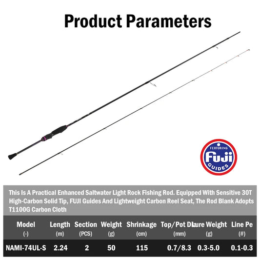 LEYDUN NAMI Ultralight Ajing Rock Fishing Rods 50g S74UL Solid Tip T1100 Fuji Guide Spinning Rods 0.3-5g Lure Weight