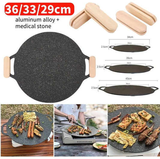 36-29CM Solid Wood Grill Pan Insulated Grip Anti Scald Portable BBQ Plate Handle for Cookware Sauce Pan Sauteing Grilling Pan