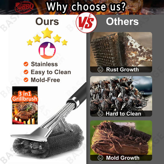 Bristle-Free BBQ Grill Brush | Rust-Resistant Stainless Steel Cleaner