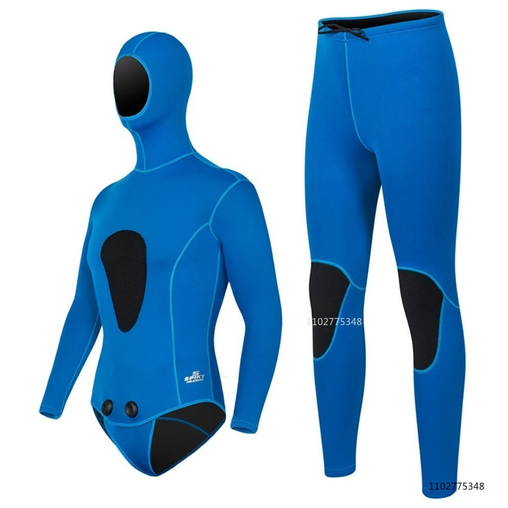 Men Spearfishing Wetsuit 3mm Neoprene Pant Top Wetsuit Hooded Super Stretch Hunting Snorkel Scuba Cool Water Surfing Floatsuit