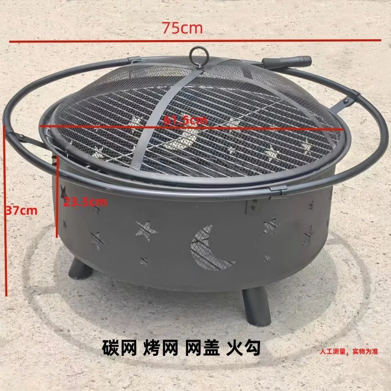 Outdoor Fire Pit & Grill Table with Charcoal Rack | Patio Campfire Set