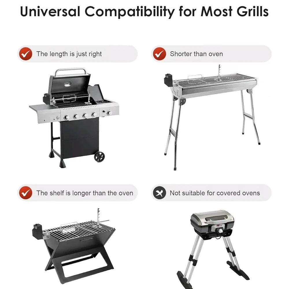 Rotisserie Grill Kit Automatic Rotating Motor 4W 2.5rpm/min 15kg Load Bearing Stainless-Steel Heavy-Duty Rotisserie Kit