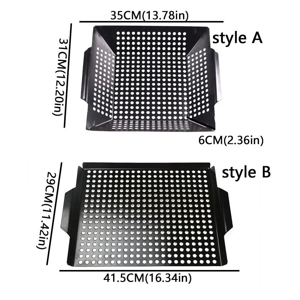Non-Stick Cast Iron Grill Pan with Drain Holes | Square BBQ Basket Tray