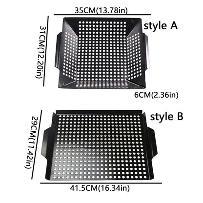 Non-Stick Cast Iron Grill Pan with Drain Holes | Square BBQ Basket Tray