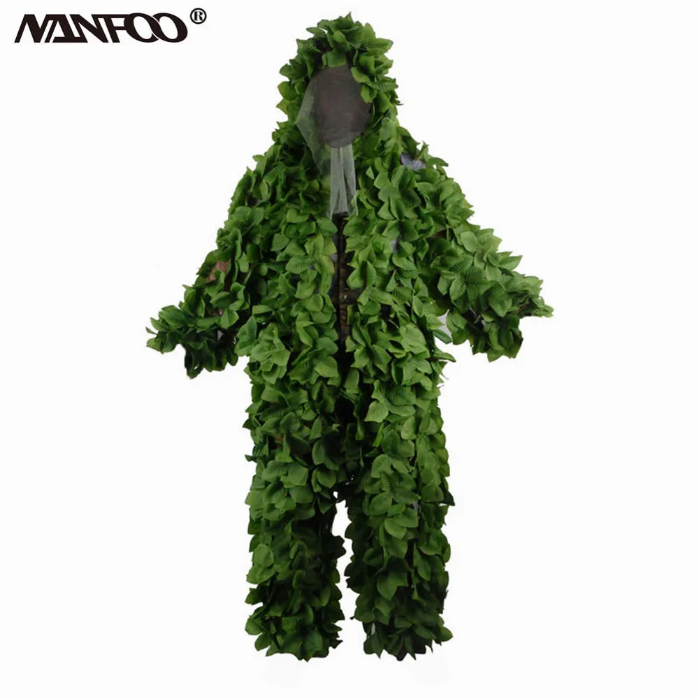 Sticky Flower Bionic Camouflage Leaves Green Leaves Suit Hunting Fishing Ghillie Suit Wear-Resistant Tactical CS Combat Clothes