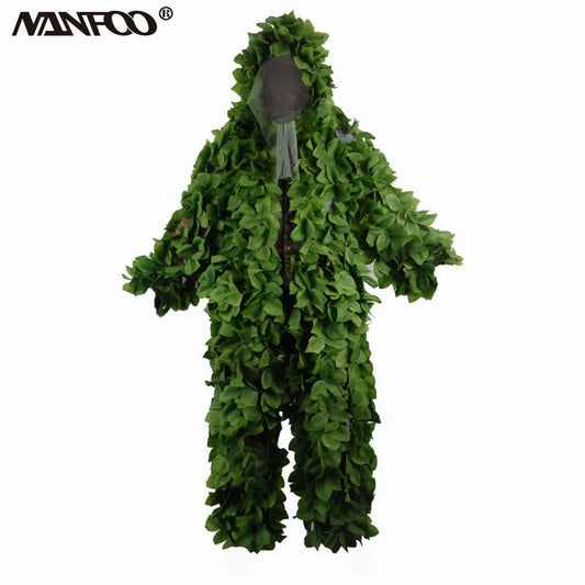 Sticky Flower Bionic Camouflage Leaves Green Leaves Suit Hunting Fishing Ghillie Suit Wear-Resistant Tactical CS Combat Clothes