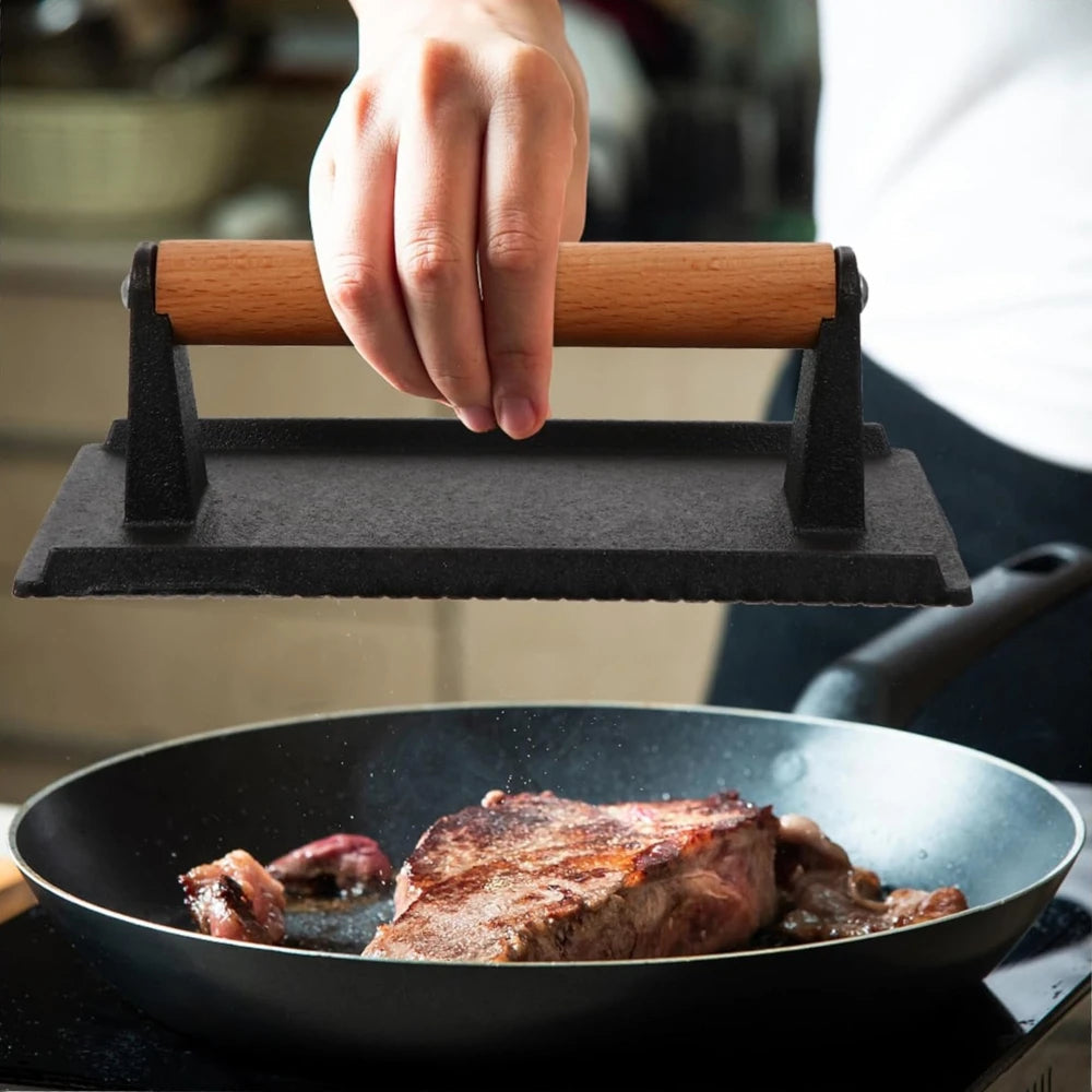 Cast Iron Grill Press Heavy Duty Steak Burger Press With Handle for Griddle Barbecue Hamburger Sausage Kitchen Cooking Tool