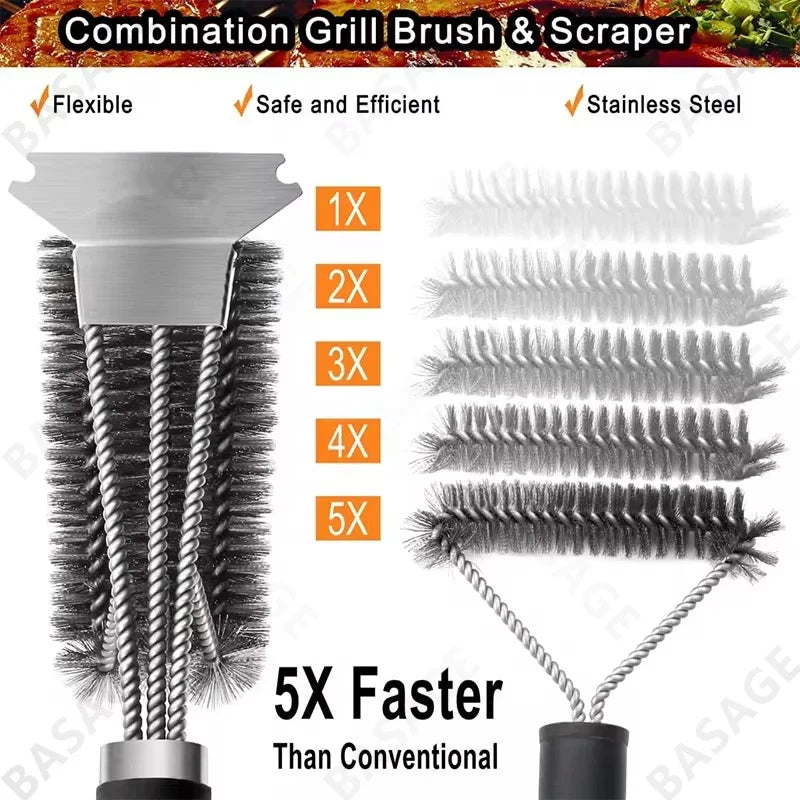 Bristle-Free BBQ Grill Brush | Rust-Resistant Stainless Steel Cleaner