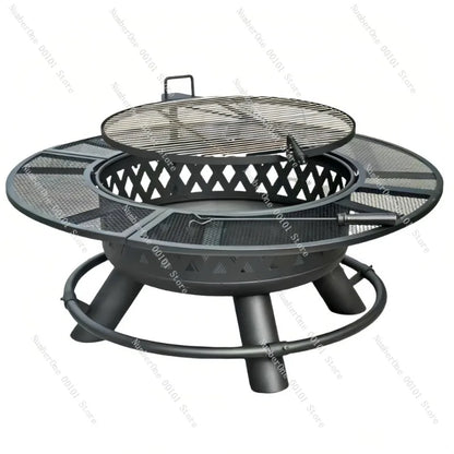 Outdoor Fire Pit & Grill Table with Charcoal Rack | Patio Campfire Set