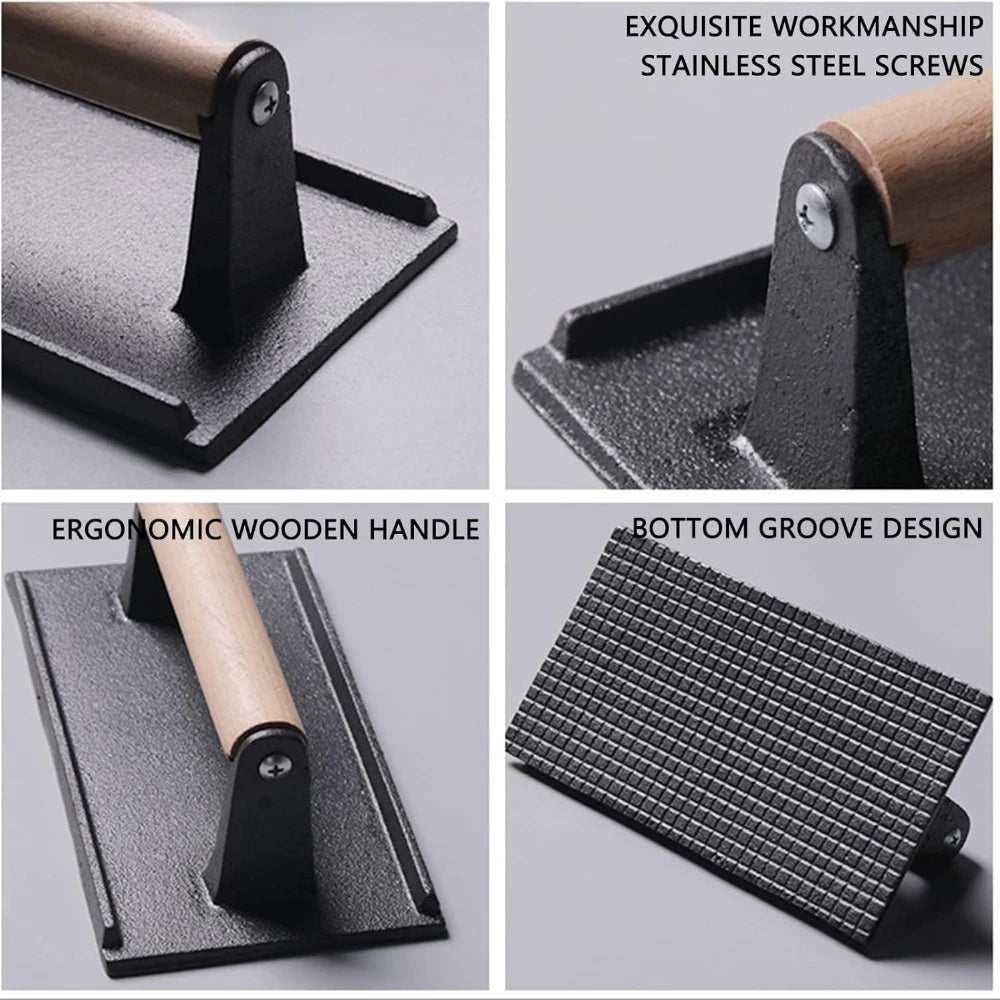 Cast Iron Grill Press Heavy Duty Steak Burger Press With Handle for Griddle Barbecue Hamburger Sausage Kitchen Cooking Tool