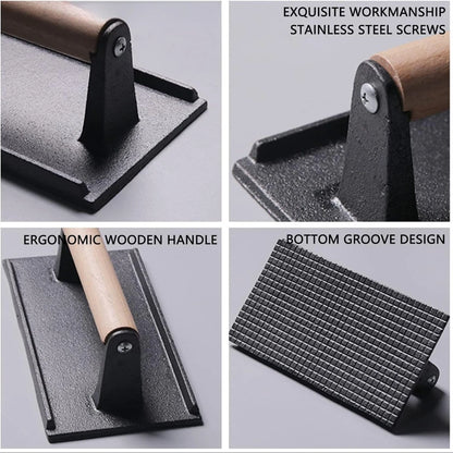Cast Iron Grill Press Heavy Duty Steak Burger Press With Handle for Griddle Barbecue Hamburger Sausage Kitchen Cooking Tool