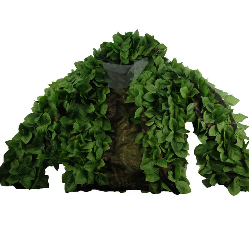 Sticky Flower Bionic Camouflage Leaves Green Leaves Suit Hunting Fishing Ghillie Suit Wear-Resistant Tactical CS Combat Clothes