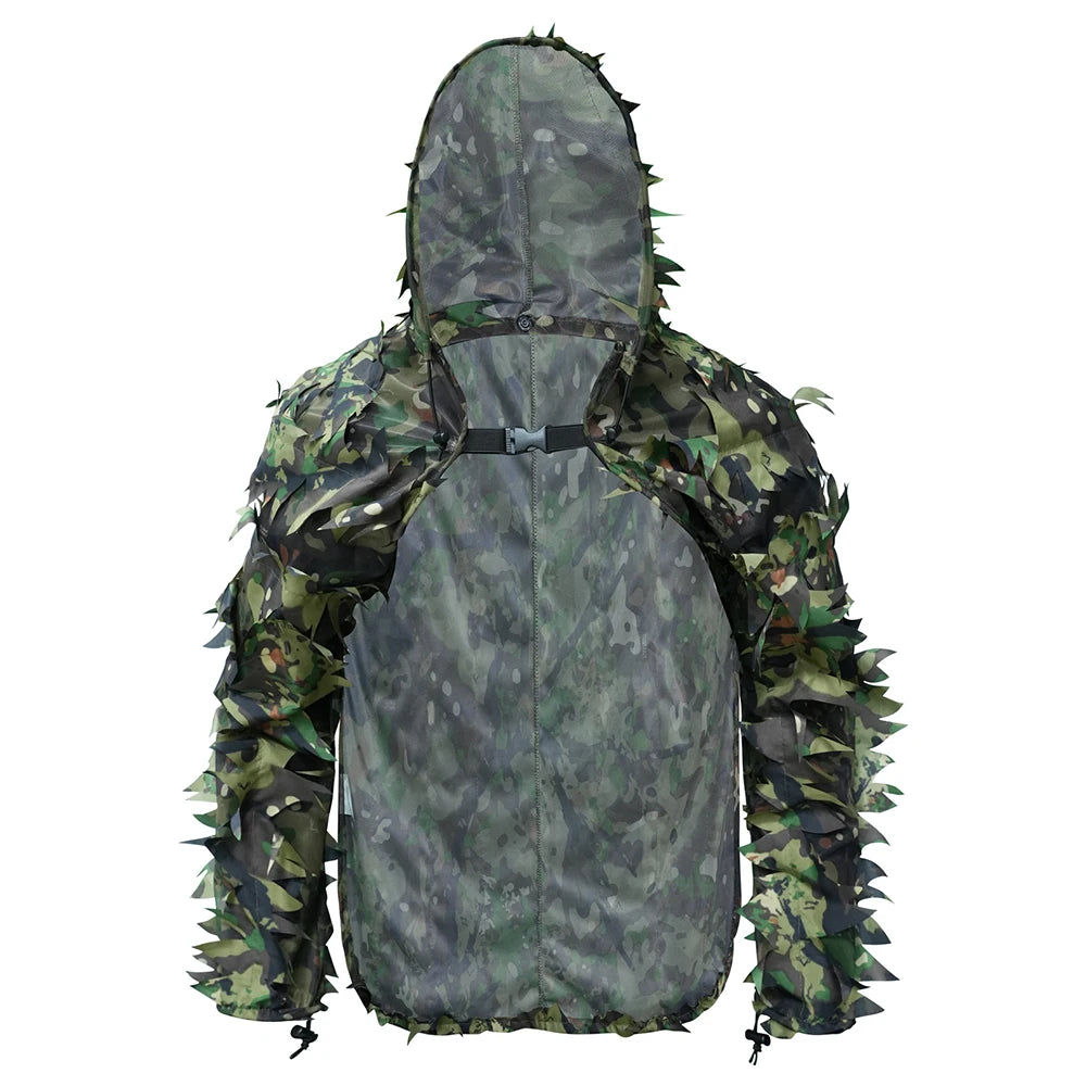 Tactical Ghillie Suit Breathable Cloak With Hat Hunting 3D Leafy Sniper Coat for Outdoor Airsoft Paintball Wargame Hunting CS