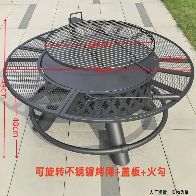 Outdoor Fire Pit & Grill Table with Charcoal Rack | Patio Campfire Set