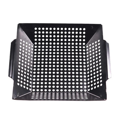 Non-Stick Cast Iron Grill Pan with Drain Holes | Square BBQ Basket Tray