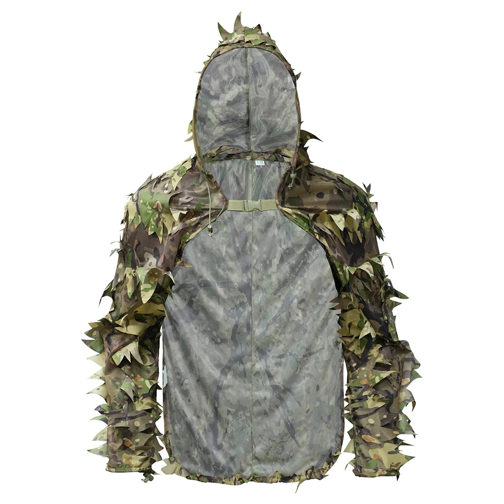 Tactical Ghillie Suit Breathable Cloak With Hat Hunting 3D Leafy Sniper Coat for Outdoor Airsoft Paintball Wargame Hunting CS